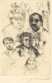 Verschiedene Köpfe und Selbstbildnis (Assorted Heads and Self-Portrait), 1915. Creator: Lovis Corinth