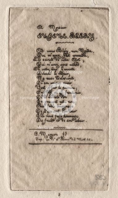 Verses to Eugène Bléry, 1854. Creator: Charles Meryon (French, 1821-1868).