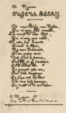Vers a Eugène Bléry, No 2 (Verses dedicated to Eugène Bléry, No 2), 1854. Creator: Charles Meryon