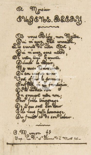 Vers a Eugène Bléry, No 2 (Verses dedicated to Eugène Bléry, No 2), 1854. Creator: Charles Meryon.