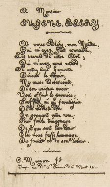 Vers a Eugène Bléry, No 2 (Verses dedicated to Eugène Bléry, No 2), 1854. Creator: Charles Meryon