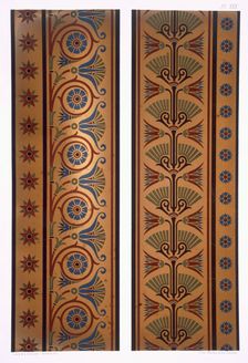 Vertical bands or borders in dark colours on gold ground, pub. 1892. Creator: George Ashdown Audsley (1838-1925)