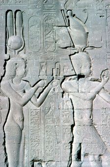 Vertical detail of a relief of Cleopatra and Caesarion, Temple of Hathor, Dendera, c125 BC-c60 AD