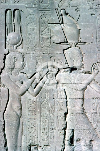 Vertical detail of a relief of Cleopatra and Caesarion, Temple of Hathor, Dendera, c125 BC-c60 AD. Artist: Unknown