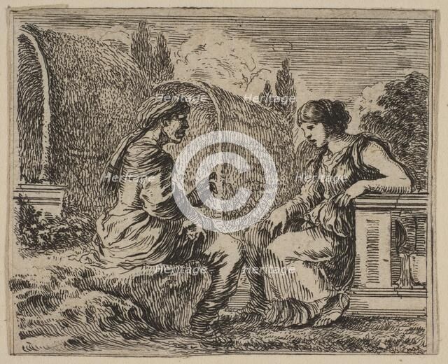 Vertumnus and Pomona, from 'Game of Mythology' (Jeu de la Mythologie), 1644. Creator: Stefano della Bella.