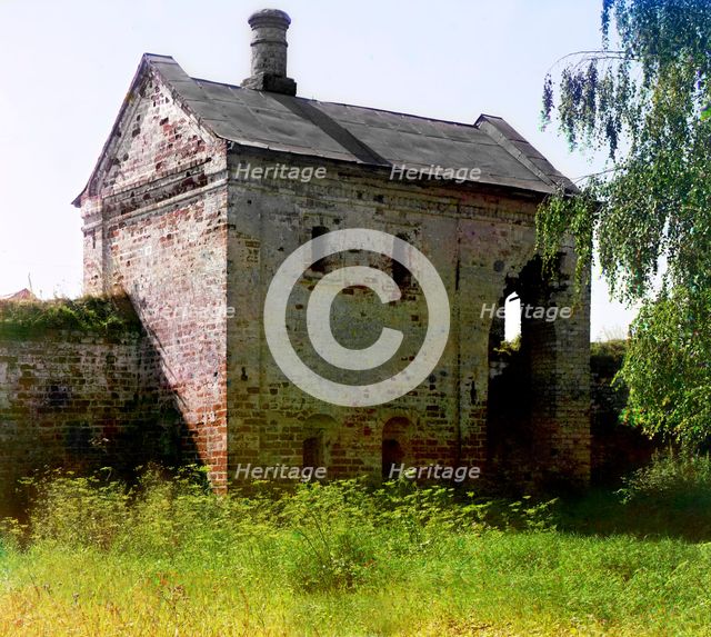 Very old stone building in the garden of the Rostov Kremlin, which according to legend..., 1911. Creator: Sergey Mikhaylovich Prokudin-Gorsky.