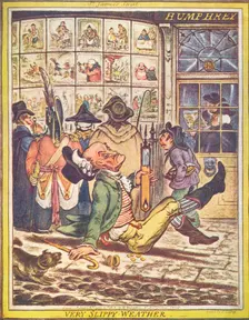 Very Slippy Weather 1808. Artist: James Gillray