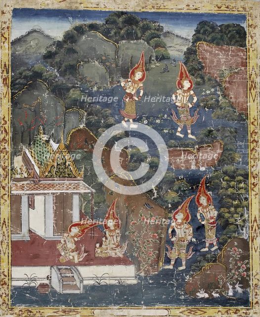 Vessantara Jataka, Chapter 4 (The Forest Edge): Vessantara, Maddi, Jali, and Kanha, 1830-1860 (). Creator: Unknown.