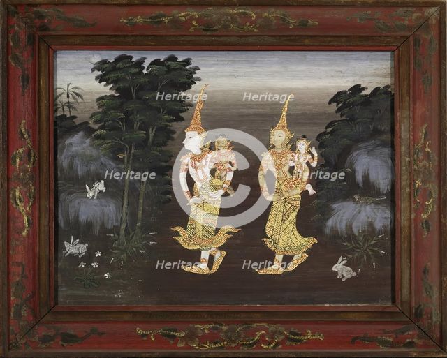 Vessantara Jataka, Chapter 4: Vessantara, Maddi, Jali, and Kanha Enter the Forest, late 19th century Creator: Unknown.