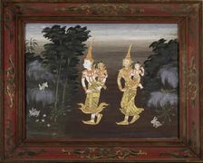 Vessantara Jataka, Chapter 4: Vessantara, Maddi, Jali, and Kanha Enter the Forest, late 19th century Creator: Unknown