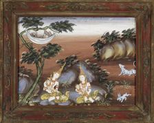 Vessantara Jataka, Chapter 11: While Jujaka Sleeps the Children are Cared For, late 19th century. Creator: Unknown