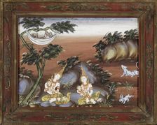 Vessantara Jataka, Chapter 11: While Jujaka Sleeps the Children are Cared For, late 19th century. Creator: Unknown