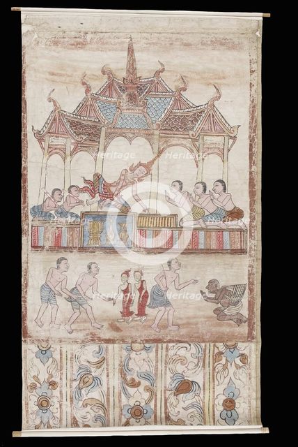 Vessantara Jataka, Chapter 11: Jujaka and the Royal Children are Brought to King... 18th-19th cent. Creator: Unknown.