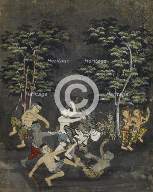 Vessantara Jataka, Chapter 11: Jujaka Beset by Villagers, c1875-1925. Creator: Unknown.