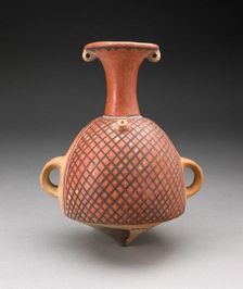 Vessel (Aryballos) with Textile Pattern and Spout Modeled as a Head, A.D. 1200/1450. Creator: Unknown