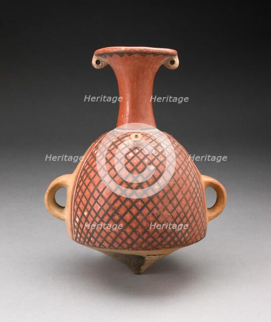 Vessel (Aryballos) with Textile Pattern and Spout Modeled as a Head, A.D. 1200/1450. Creator: Unknown.
