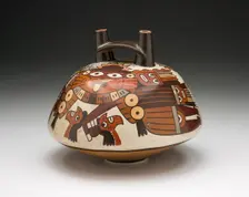 Vessel Depicting a Masked Warrior Holding Trophy Heads, 180 B.C./A.D. 500. Creator: Unknown