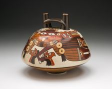 Vessel Depicting a Masked Warrior Holding Trophy Heads, 180 B.C./A.D. 500. Creator: Unknown