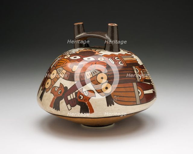 Vessel Depicting a Masked Warrior Holding Trophy Heads, 180 B.C./A.D. 500. Creator: Unknown.