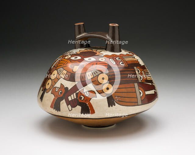 Vessel Depicting a Masked Warrior Holding Trophy Heads, 180 B.C./A.D. 500. Creator: Unknown.