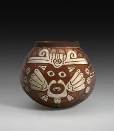 Vessel Depicting a Costumed Ritual Performer Holding a Staff and a Trophy Head, 180 B.C./A.D. 500. Creator: Unknown
