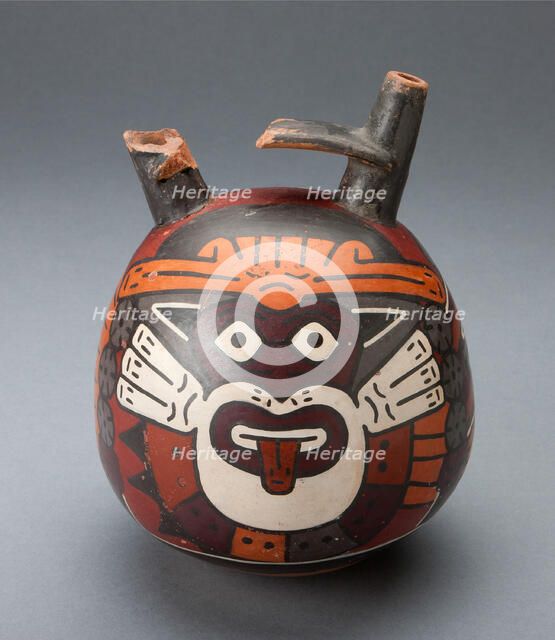 Vessel Depicting a Costumed Ritual Performer Wearing a Feline Mask, 180 B.C./A.D. 500. Creator: Unknown.