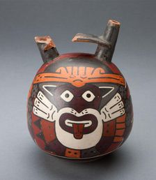Vessel Depicting a Costumed Ritual Performer Wearing a Feline Mask, 180 B.C./A.D. 500. Creator: Unknown