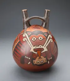 Vessel Depicting a Winged Figure Holding a Decapitated Head, 180 B.C./A.D. 500. Creator: Unknown
