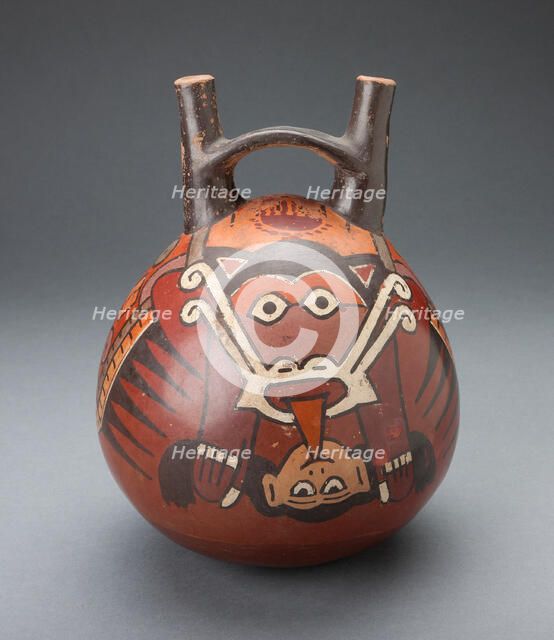 Vessel Depicting a Winged Figure Holding a Decapitated Head, 180 B.C./A.D. 500. Creator: Unknown.