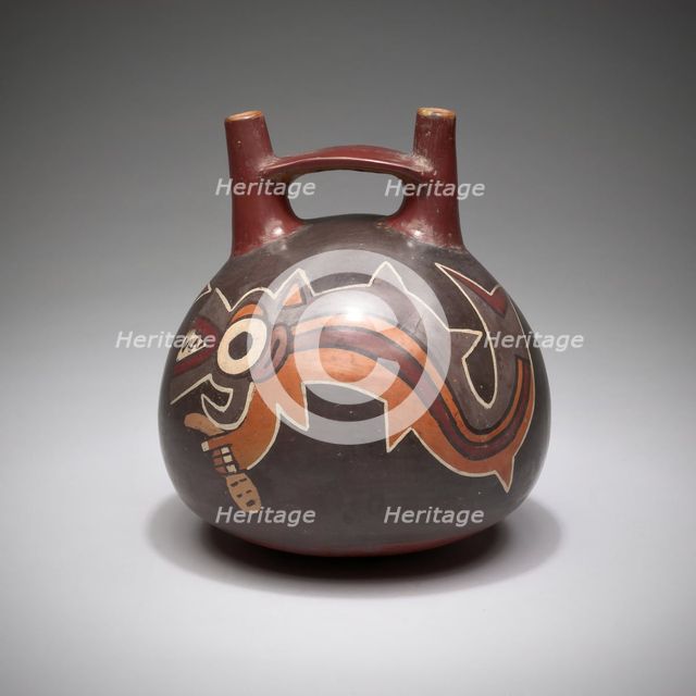 Vessel Depicting an Anthropomorphic Shark Holding a Trophy Head, 180 B.C./A.D. 500. Creator: Unknown.