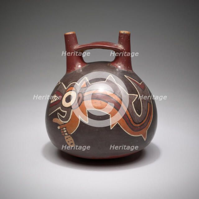 Vessel Depicting an Anthropomorphic Shark Holding a Trophy Head, 180 B.C./A.D. 500. Creator: Unknown.