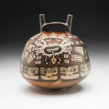 Vessel Depicting Ritual Performer Wearing a Feline Mask with a Symbolic Headdress..., 180 BC/AD 500. Creator: Unknown