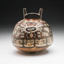 Vessel Depicting Ritual Performer Wearing a Feline Mask with a Symbolic Headdress..., 180 BC/AD 500. Creator: Unknown