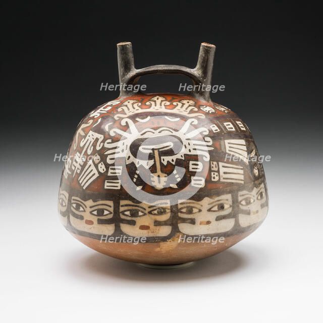 Vessel Depicting Ritual Performer Wearing a Feline Mask with a Symbolic Headdress..., 180 BC/AD 500. Creator: Unknown.