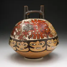 Vessel Depicting Ritual Performer Wearing a Feline Mask with a Symbolic Trail, 180 B.C./A.D. 500. Creator: Unknown