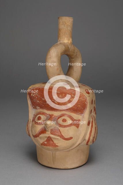 Vessel in Form of a Masked Head with a Mustache, 100 B.C./A.D. 500. Creator: Unknown.