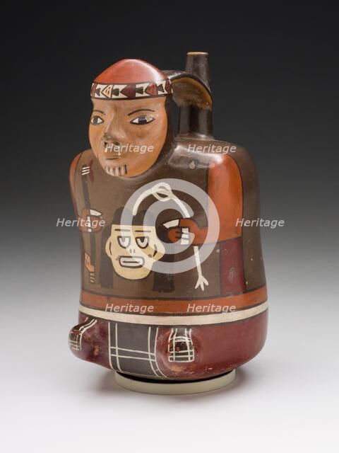 Vessel in the Form of a Warrior Holding a Trophy Head and Dart Throwers, 180 B.C./A.D. 500. Creator: Unknown.