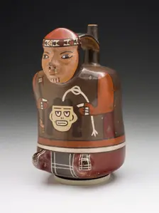 Vessel in the Form of a Warrior Holding a Trophy Head and Dart Throwers, 180 B.C./A.D. 500. Creator: Unknown