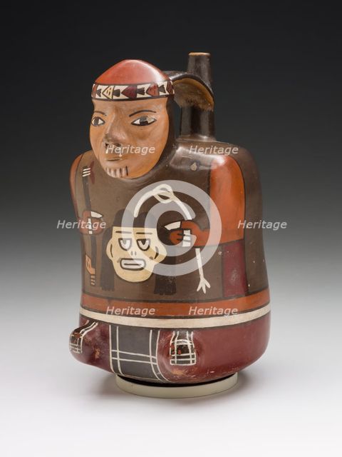 Vessel in the Form of a Warrior Holding a Trophy Head and Dart Throwers, 180 B.C./A.D. 500. Creator: Unknown.
