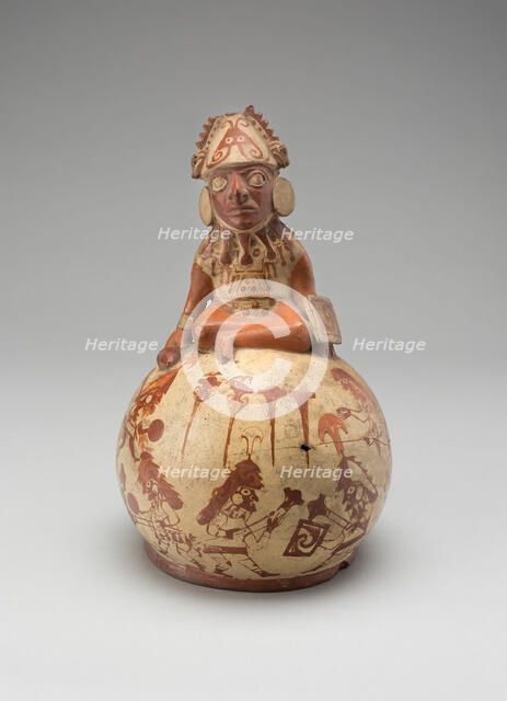 Vessel Representing a Seated Figure with a Warfare Scene, 100 B.C./A.D. 500. Creator: Unknown.