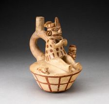 Vessel with a Figure Drinking from Cup, with Small Warrior and Dog, 100 B.C./A.D. 500. Creator: Unknown