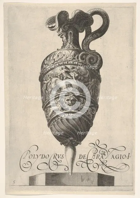 Vessel with grotesque masks, griffins, and a frieze populated by a bull and men in..., ca 1550-1600. Creator: Unknown.