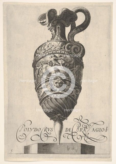 Vessel with grotesque masks, griffins, and a frieze populated by a bull and men in..., ca 1550-1600. Creator: Unknown.