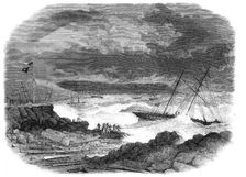 Vessels ashore in Batten Bay, Plymouth Sound, during the late gale, 1865. Creator: Unknown