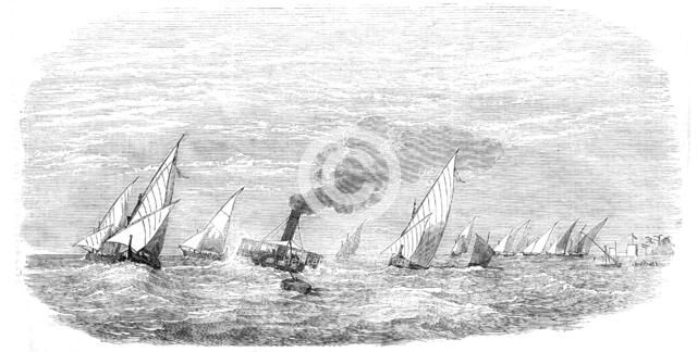 Vessels passing the bar at the Rosetta Mouth of the Nile, 1854. Creator: Unknown.