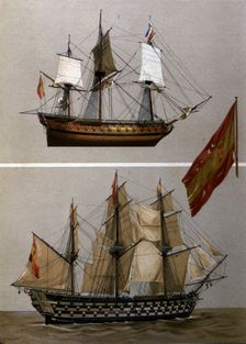 Vessels Rayo and Santa Ana with the insignia flag of Admiral Gravina, who took part in the Ba…