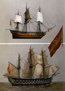 Vessels Rayo and Santa Ana with the insignia flag of Admiral Gravina, who took part in the Ba…