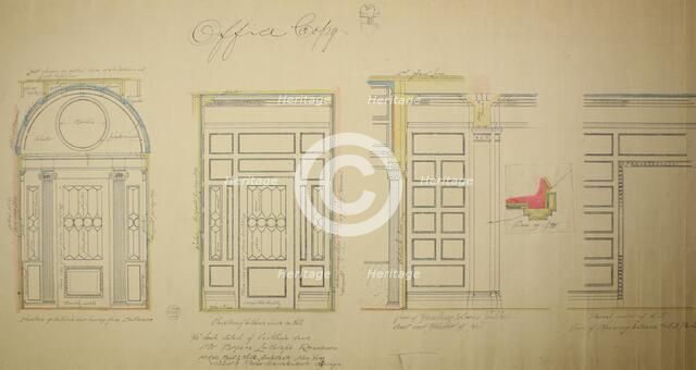Vestibule Doors, Bryan Lathrop House, Chicago, Illinois, Shop Drawing, 1892. Creator: McKim, Mead and White.
