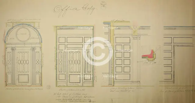 Vestibule Doors, Bryan Lathrop House, Chicago, Illinois, Shop Drawing, 1892. Creator: McKim, Mead and White.