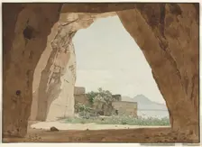 Vesuvius and the Bay of Naples from a Cave, 1820. Creator: Adolf von Heydeck (German, 1787-1856)